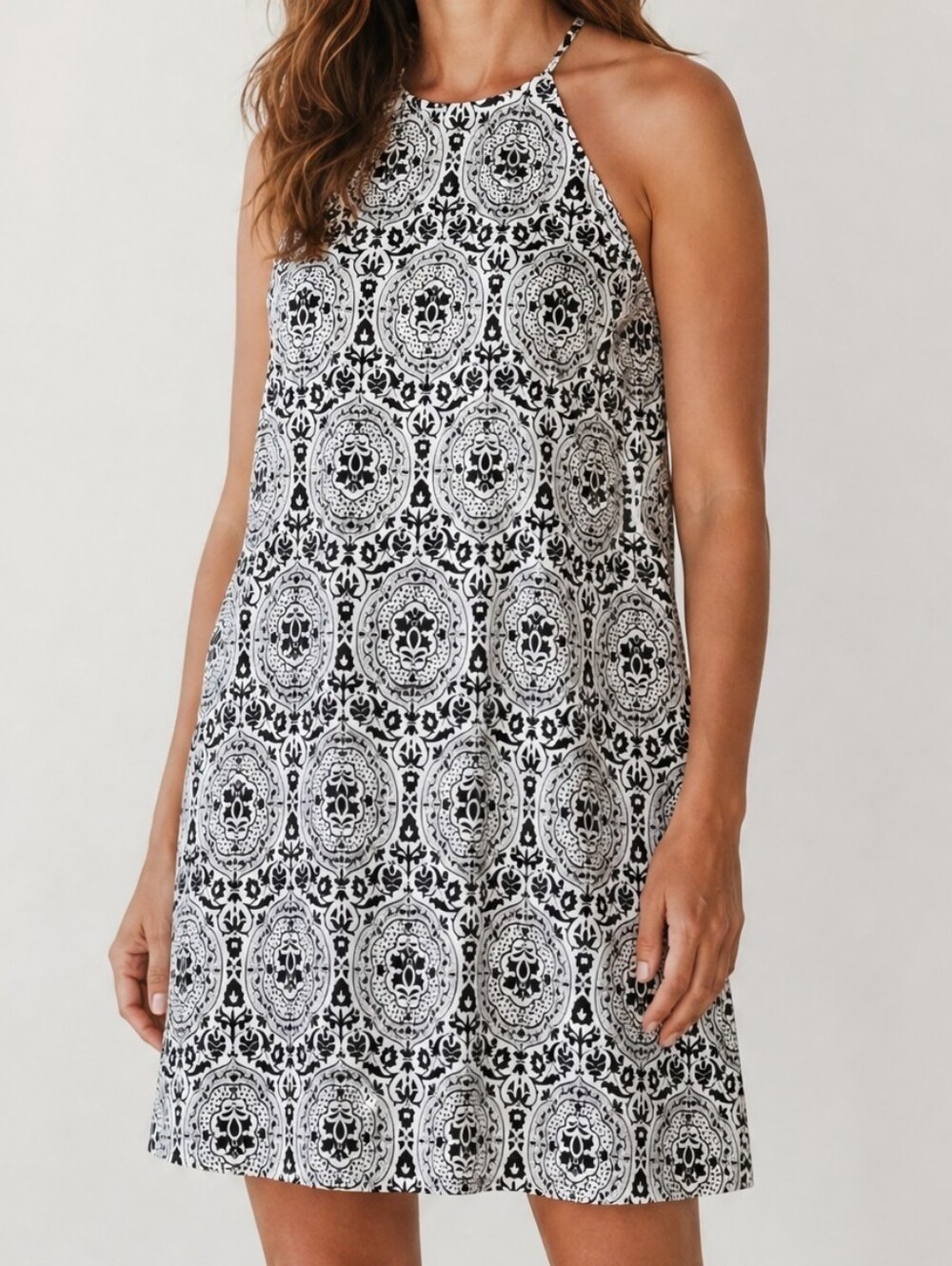 Boden Racer Neck Black & White Halter Dress 8